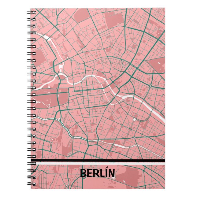 Minimalist map of Berlin - Rosa-Green Notebook (Front)