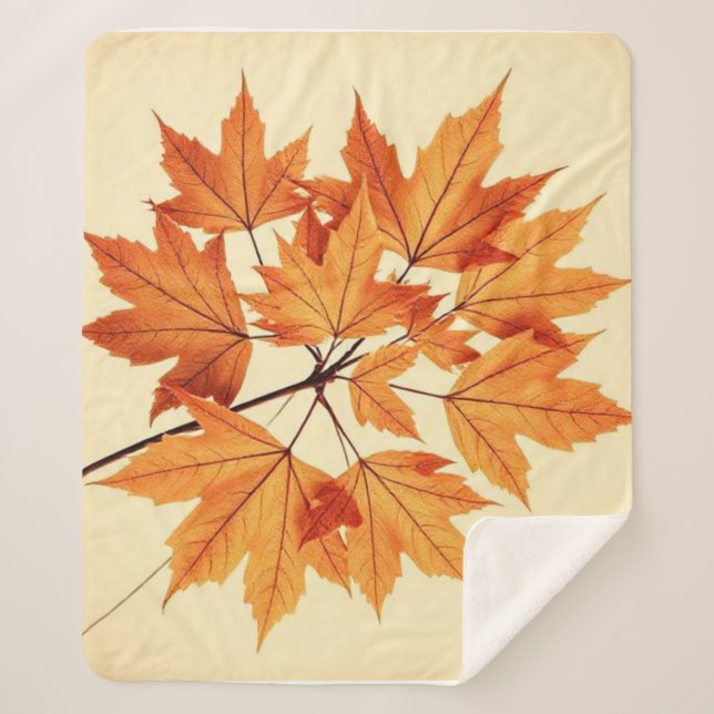 Minimalist Maple Leaves Art – Botanical Print Sherpa Blanket (Front)