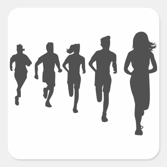 Minimalist Marathon Runner Silhouettes Square Sticker (Front)