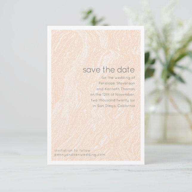 Minimalist Marble Neutral Peach Elegant Wedding Save The Date (Standing Front)