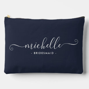 Minimalist Marine Blue Personalized Bridesmaid Accessory Pouch