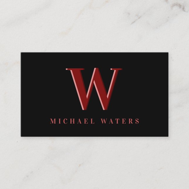 Minimalist Maroon Monogram Logo Embossed Effect Business Card (Front)