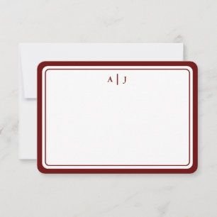 Minimalist Maroon Monogram Round Border Card