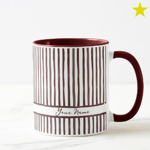 Minimalist Maroon Watercolor Stripes Custom Name  Mug