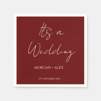 Minimalist Maroon Wedding Cocktail Napkin