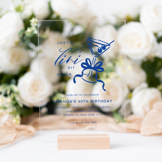Minimalist Martini Chic Blue Birthday  Acrylic Invitations (Creator Uploaded)