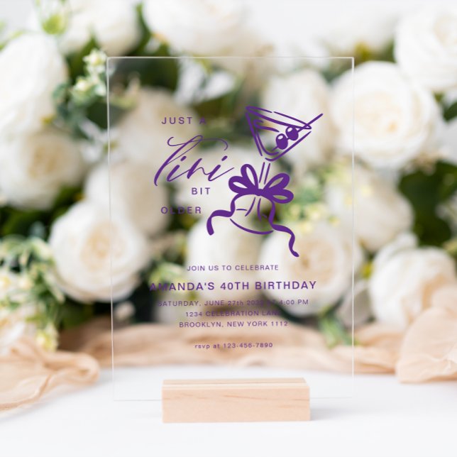 Minimalist Martini Chic Violet Birthday  Acrylic Invitations (Creator Uploaded)