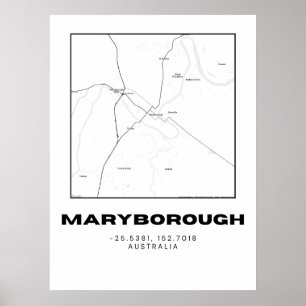 Minimalist Maryborough Map with Coordinates Poster