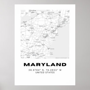 Minimalist Maryland Map Art - Black and White Poster