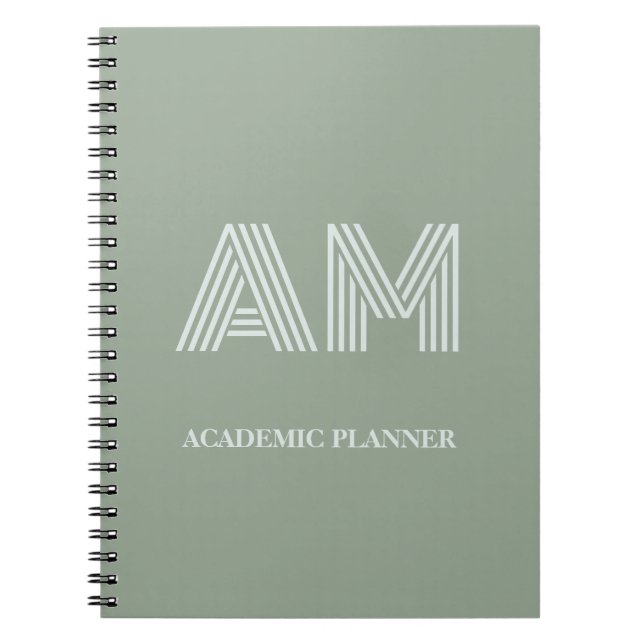 Minimalist Matcha Sage Green Monogram Notebook (Front)