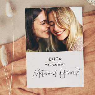 Minimalist Matron of Honour proposal photo card