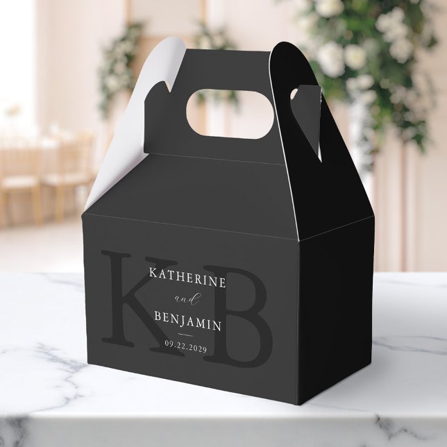 Minimalist Matte Black Monogram Modern Wedding Favor Box (Creator Uploaded)