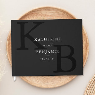 Minimalist Matte Black Monogram Modern Wedding Guest Book