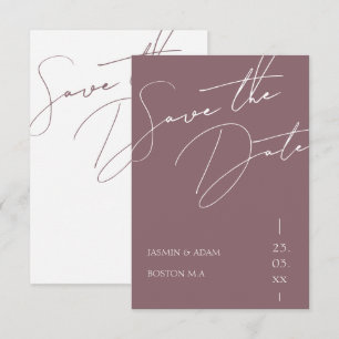 Minimalist Mauve Purple Script Typography Wedding Save The Date