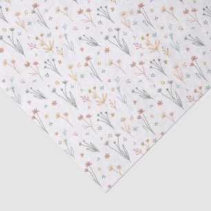 Minimalist Meadowcore Neutral Wildflowers Pattern Tissue Paper