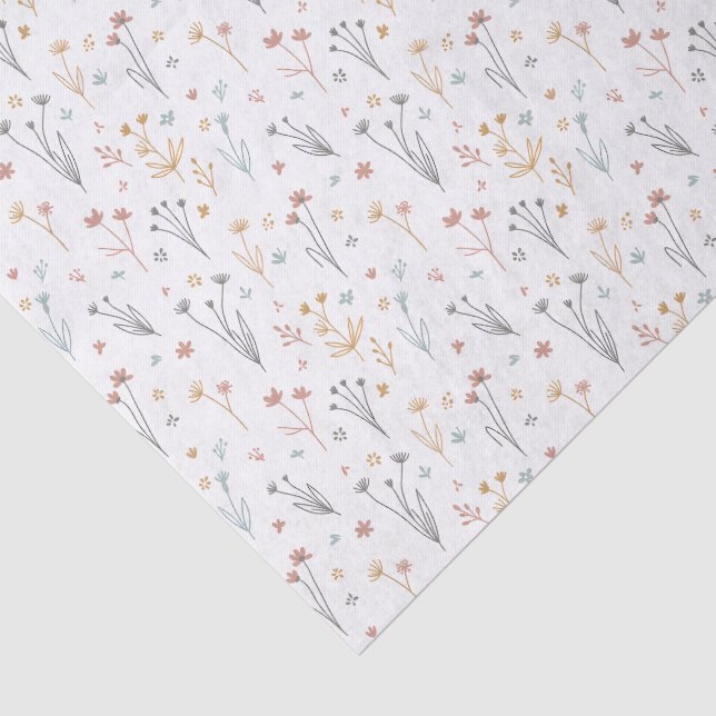 Minimalist Meadowcore Neutral Wildflowers Pattern Tissue Paper (Detail)