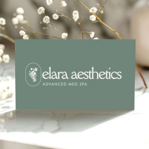 Minimalist Med Spa Logo Luxury Skincare Sage Green Business Card
