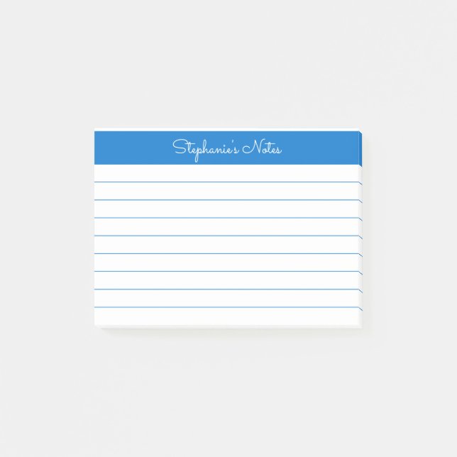 Minimalist Medium Blue Lined Personalized Post-it Notes (Front)