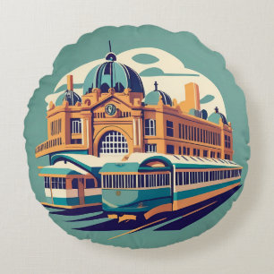 Minimalist Melbourne Australia painting souvenir Round Pillow
