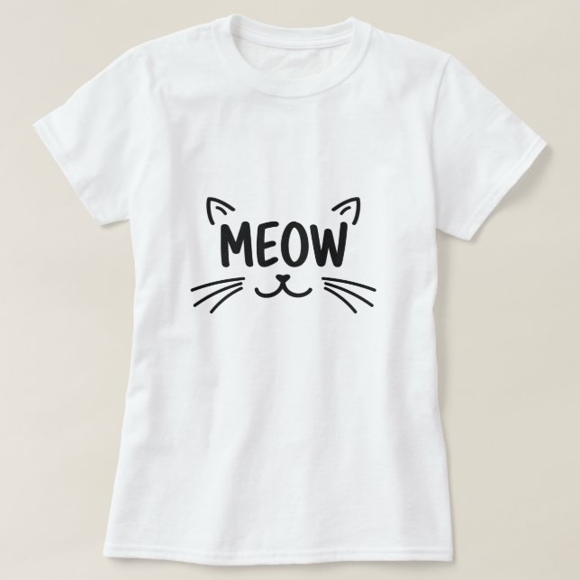 Minimalist MEOW Cat Line Art T-Shirt (Design devant)