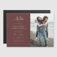 Minimalist Merlot Red & Sepia Branch Wedding Photo