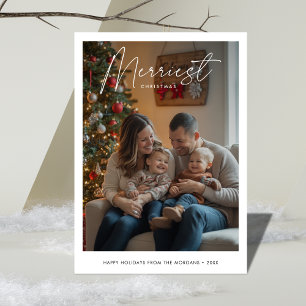 Minimalist Merriest Christmas Baby Family Photo Holiday Card