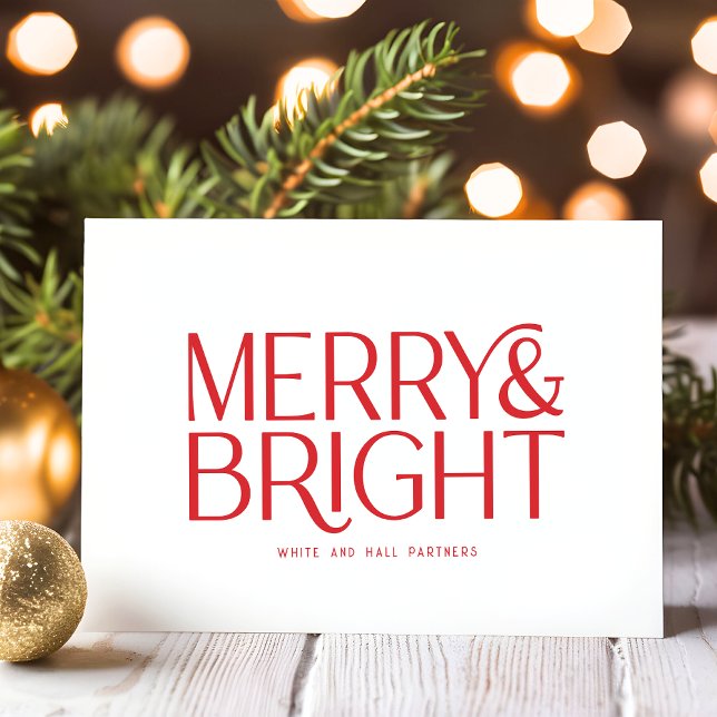 Minimalist Merry and Bright Business | Red White Holiday Card (Creator Uploaded)