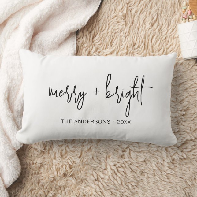 Minimalist Merry and Bright Christmas Holiday Lumbar Pillow (Blanket)