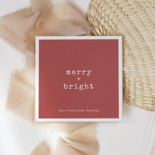 Minimalist Merry + Bright Christmas Holiday Party Napkin