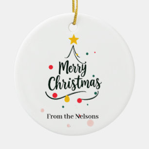 Minimalist Merry Christmas abstract tree Ceramic Ornament