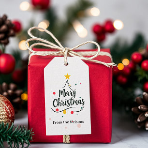 Minimalist Merry Christmas abstract tree Gift Tags