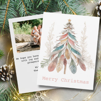 Minimalist Merry Christmas Boho Tree|One Photo Card