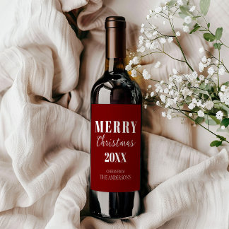 Minimalist Merry Christmas Bold Red & White Wine Label