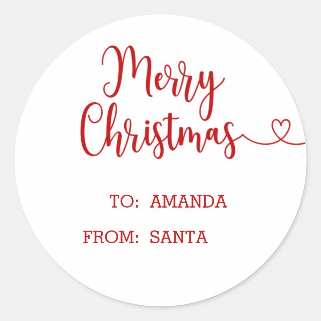 Minimalist Merry Christmas Classic Round Sticker (Front)