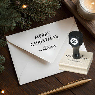 Minimalist Merry Christmas Family Rubber Stamp