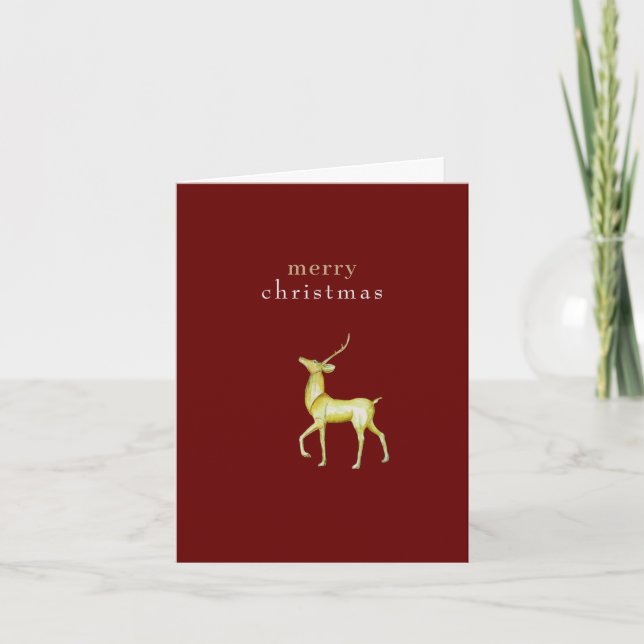 Minimalist Merry Christmas Gold Reindeer Card (Front)