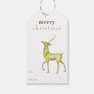 Minimalist Merry Christmas Gold Reindeer Gift Tags