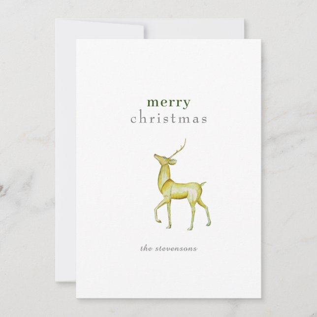 Minimalist Merry Christmas Gold Reindeer Holiday Card (Front)