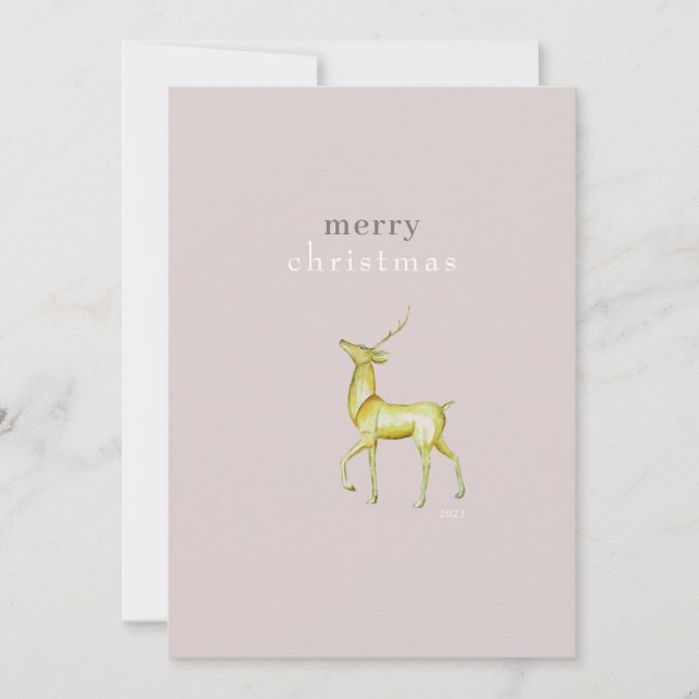 Minimalist Merry Christmas Gold Reindeer Holiday Card (Front)