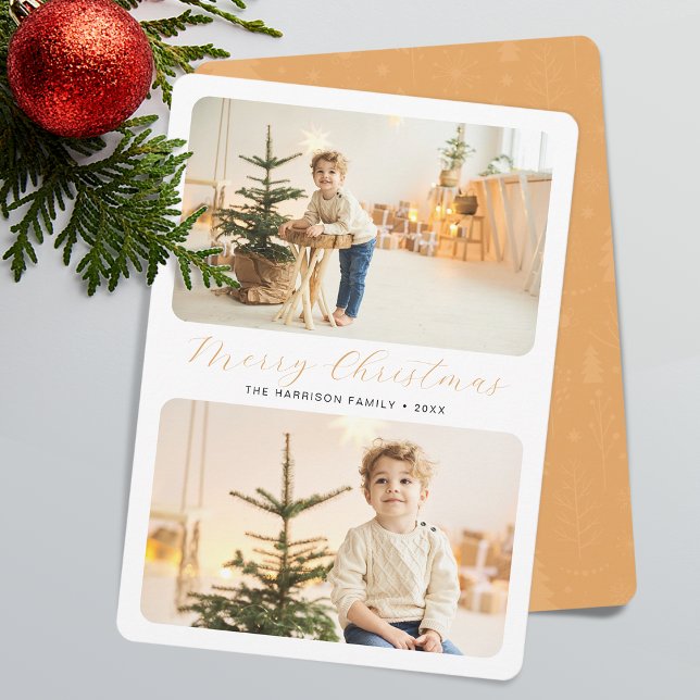 Minimalist Merry Christmas Modern 2 Photos  Holiday Card (Minimalist Merry Christmas Modern 2 Photos Holiday Card)