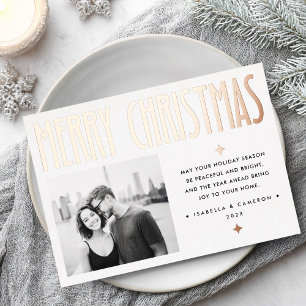 Minimalist Merry Christmas modern retro white Foil Holiday Card