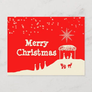 Minimalist Merry Christmas Nativity Scene Holiday Postcard