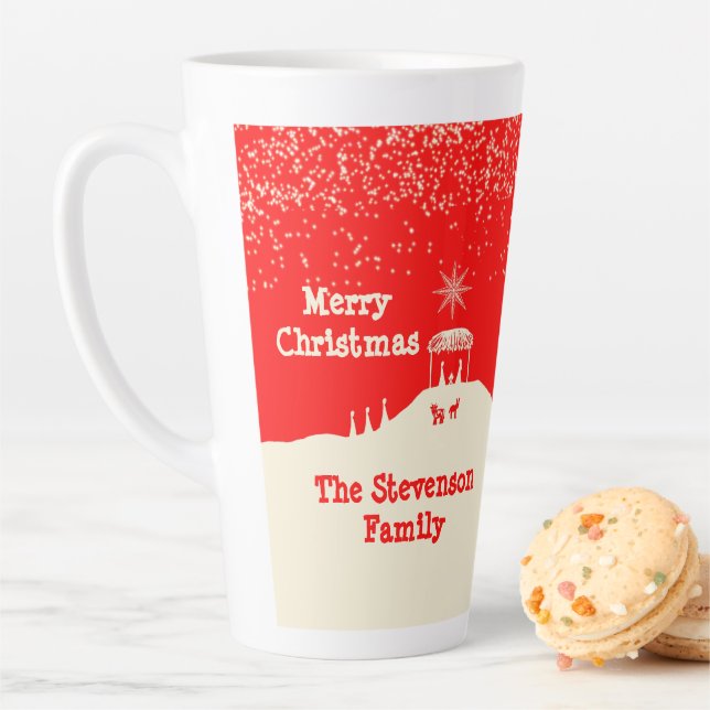 Minimalist Merry Christmas Nativity Scene Latte Mug (In Situ)