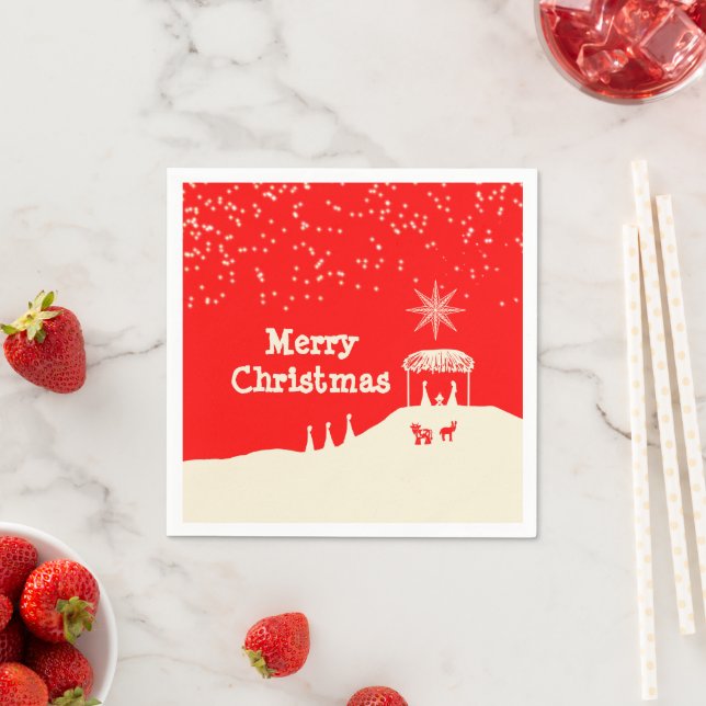 Minimalist Merry Christmas Nativity Scene Napkin (Insitu)