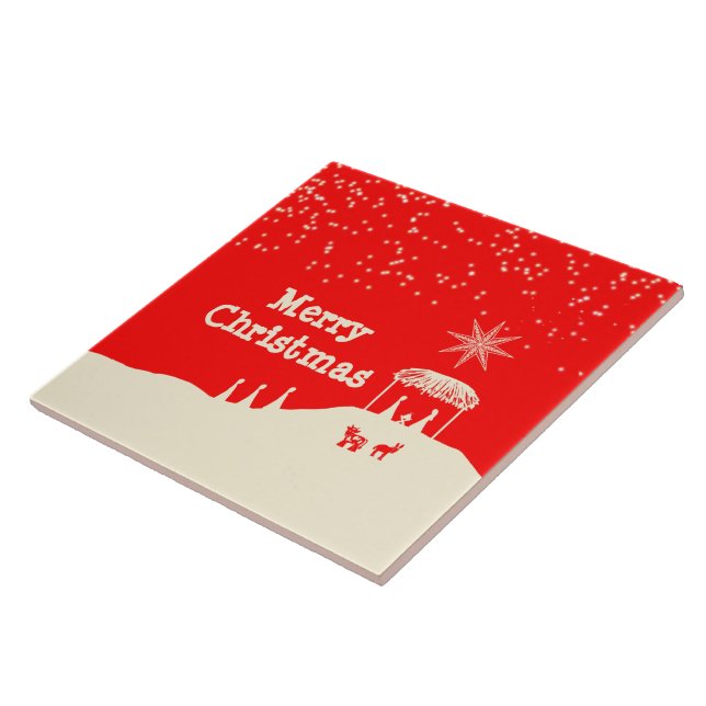Minimalist Merry Christmas Nativity Scene Tile (Side)