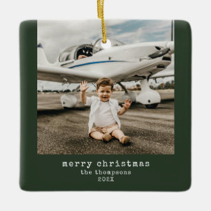 Minimalist Merry Christmas Personalized Photo  Ceramic Ornament
