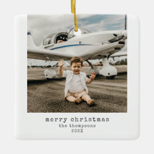 Minimalist Merry Christmas Photo Ceramic Ornament