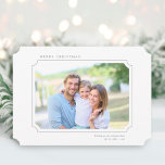 Minimalist Merry Christmas Photo Landscape  Holiday Card<br><div class="desc">Simple Christmas | Holiday photo card features your photo in a ticket shape frame with a winter greenery pattern on the back. For more advanced customization of this design,  please click the BLUE DESIGN TOOL BUTTON.</div>