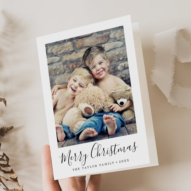 Minimalist Merry Christmas Portrait Photo Holiday Card (Creator Uploaded)