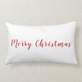 Minimalist Merry Christmas Red Text White Lumbar Pillow